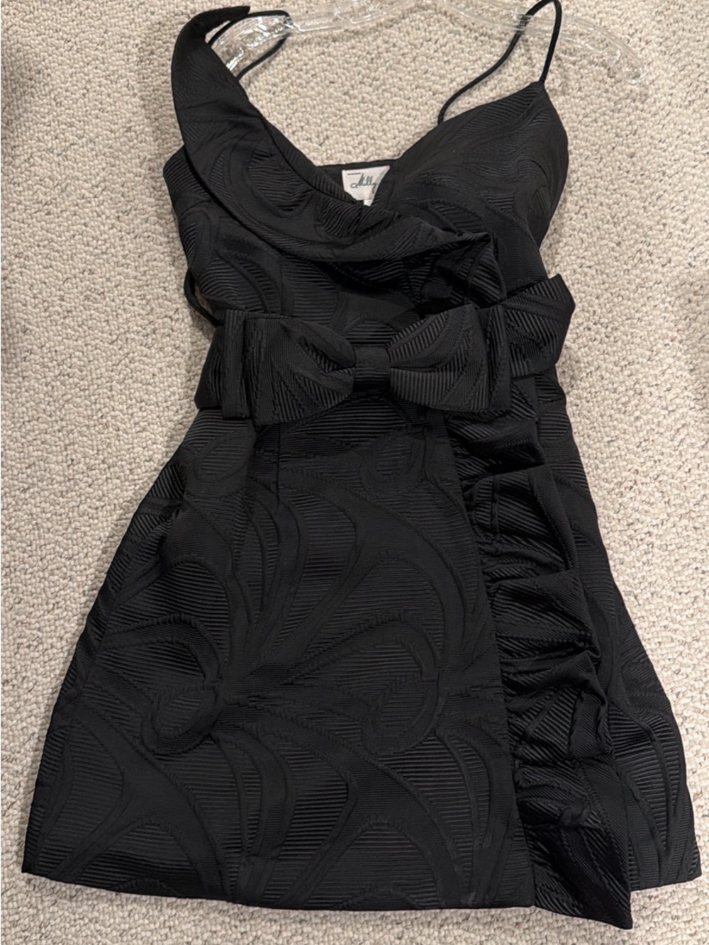 Milly Black Textured Mini Dress with Bow Accent